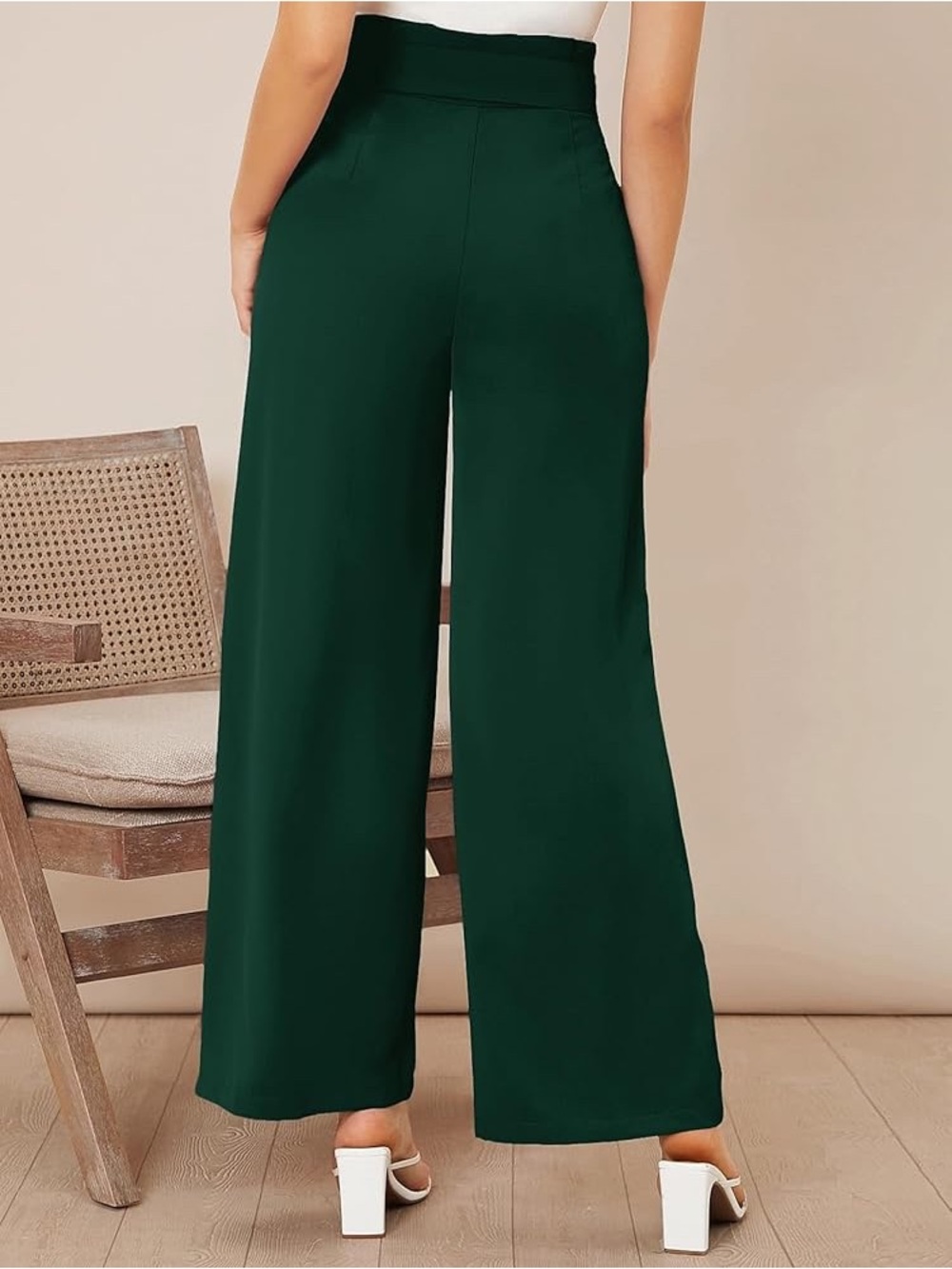 Source Unknown Emerald Green Wide-Leg High-Waist Pants
